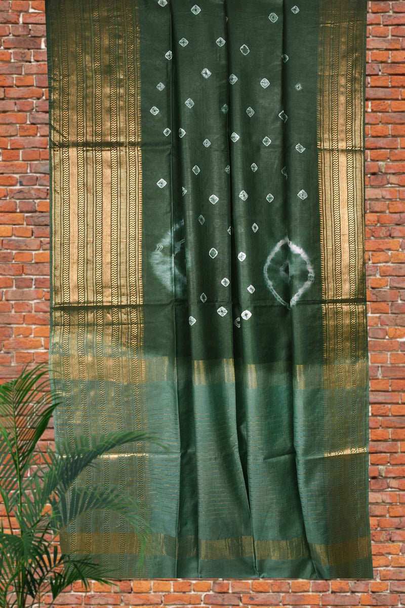 Green Cotton Silk Shibori Print Saree