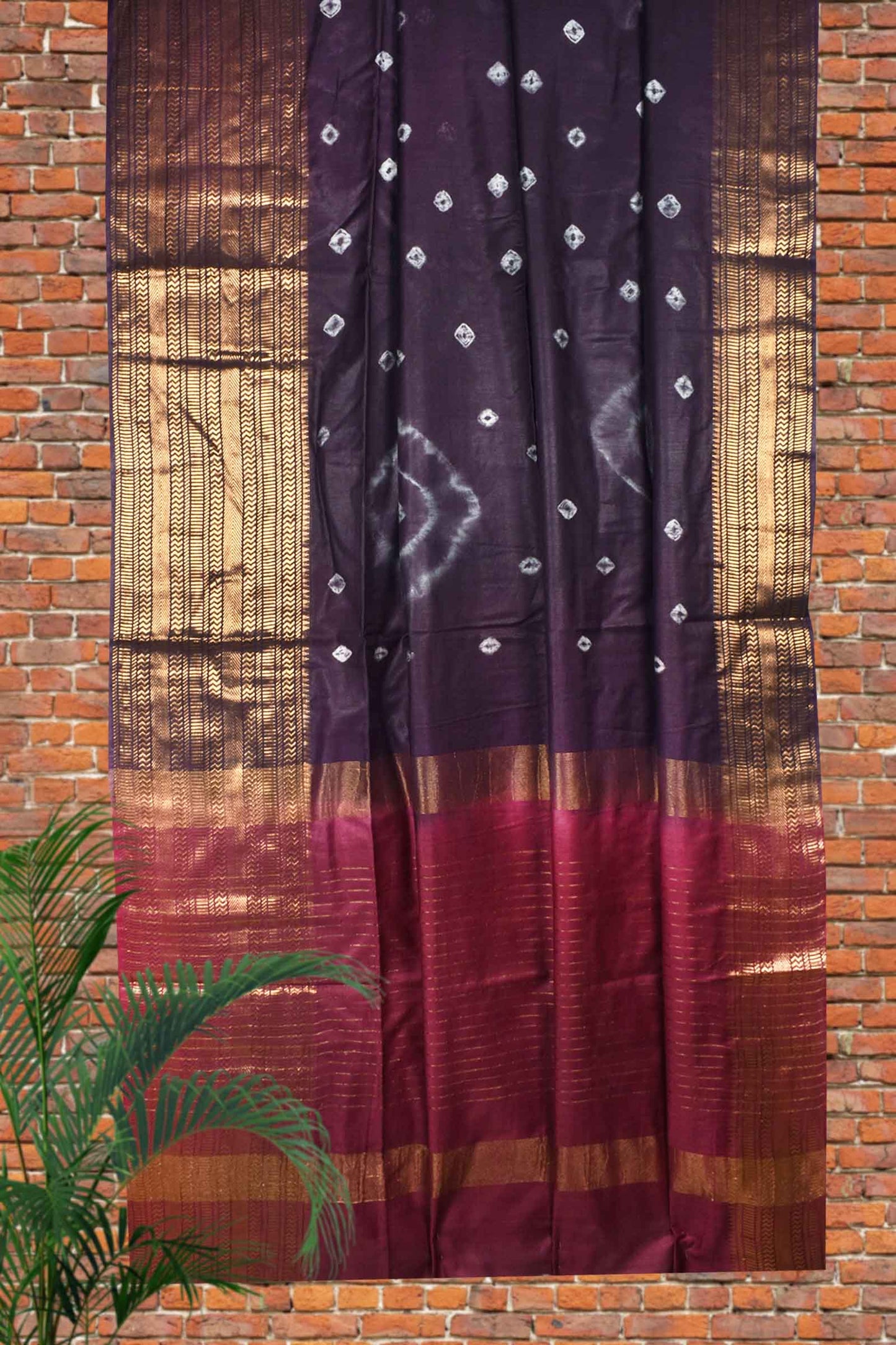 Dark Violet Cotton Silk Shibori Print Saree