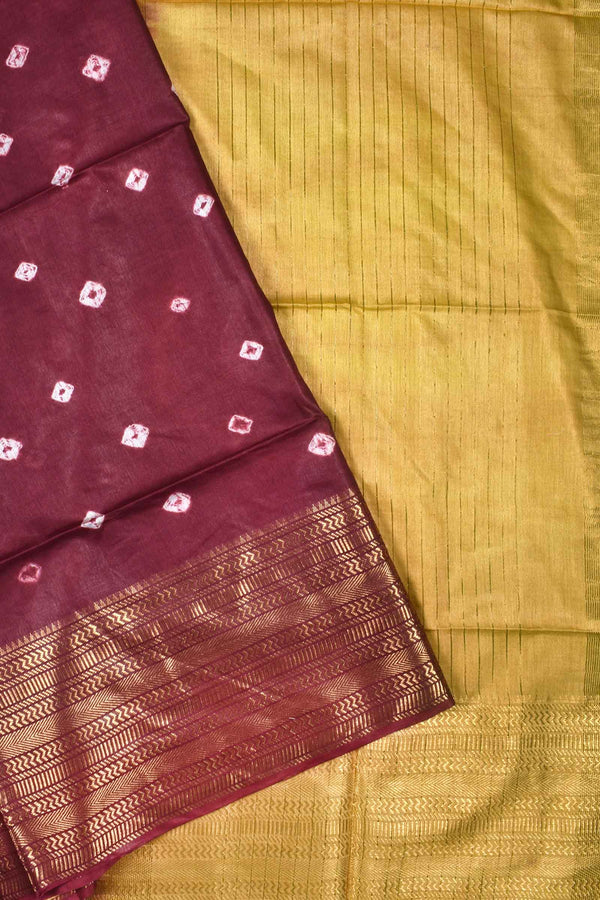 Meroon Cotton Silk Shibori Print Saree