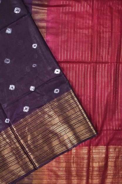 Dark Violet Cotton Silk Shibori Print Saree