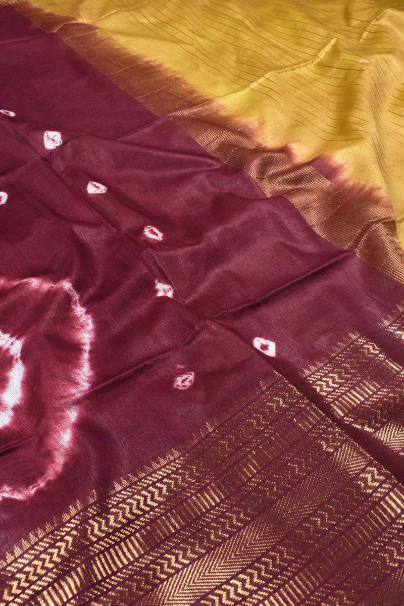 Meroon Cotton Silk Shibori Print Saree