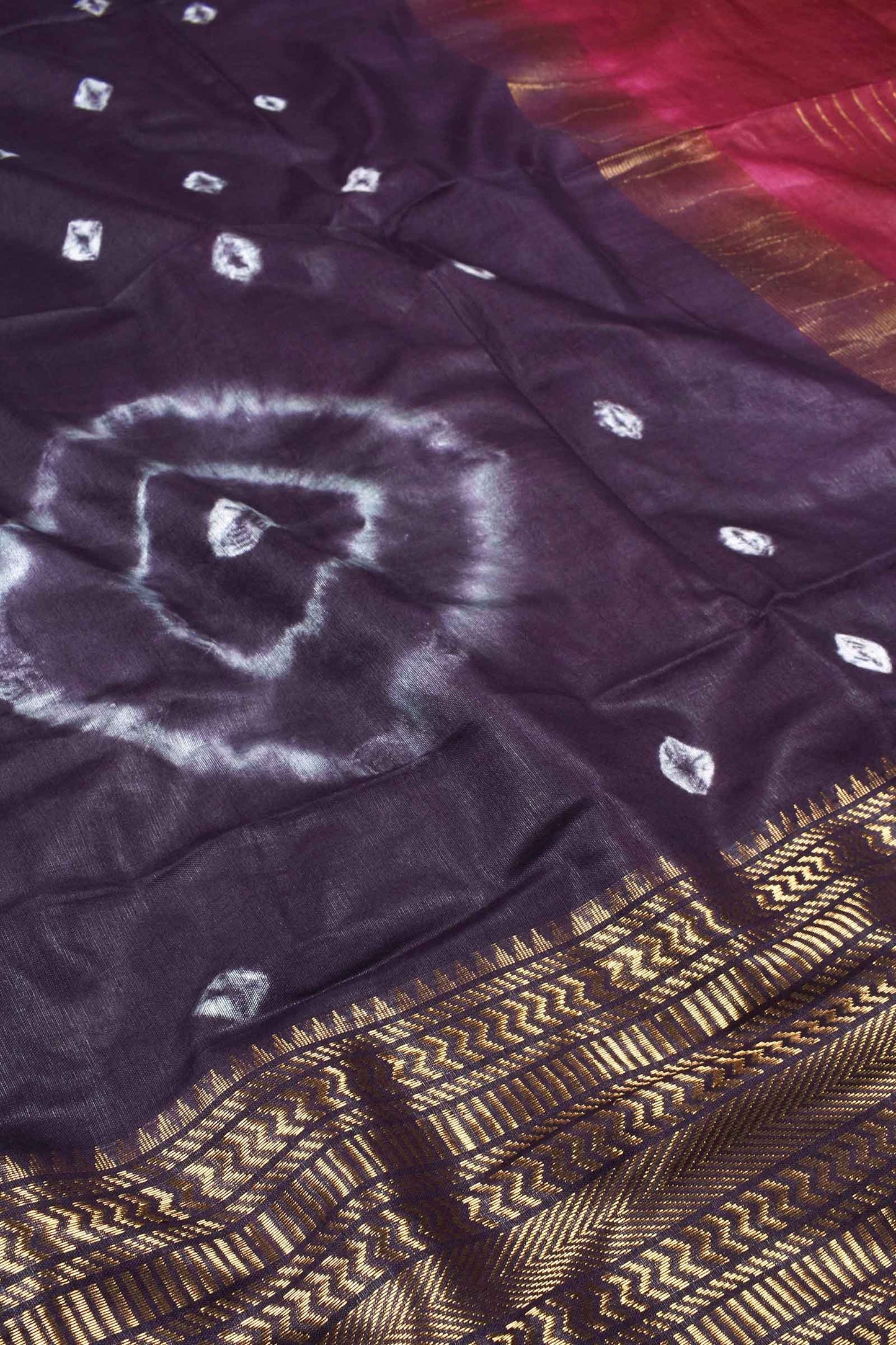 Dark Violet Cotton Silk Shibori Print Saree