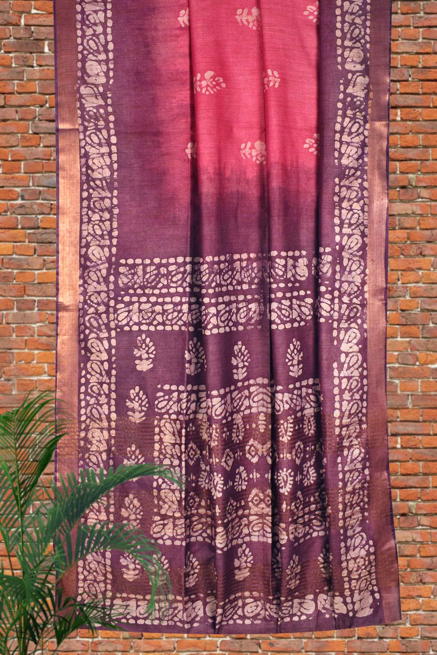 Pink Cotton Batik Print Saree