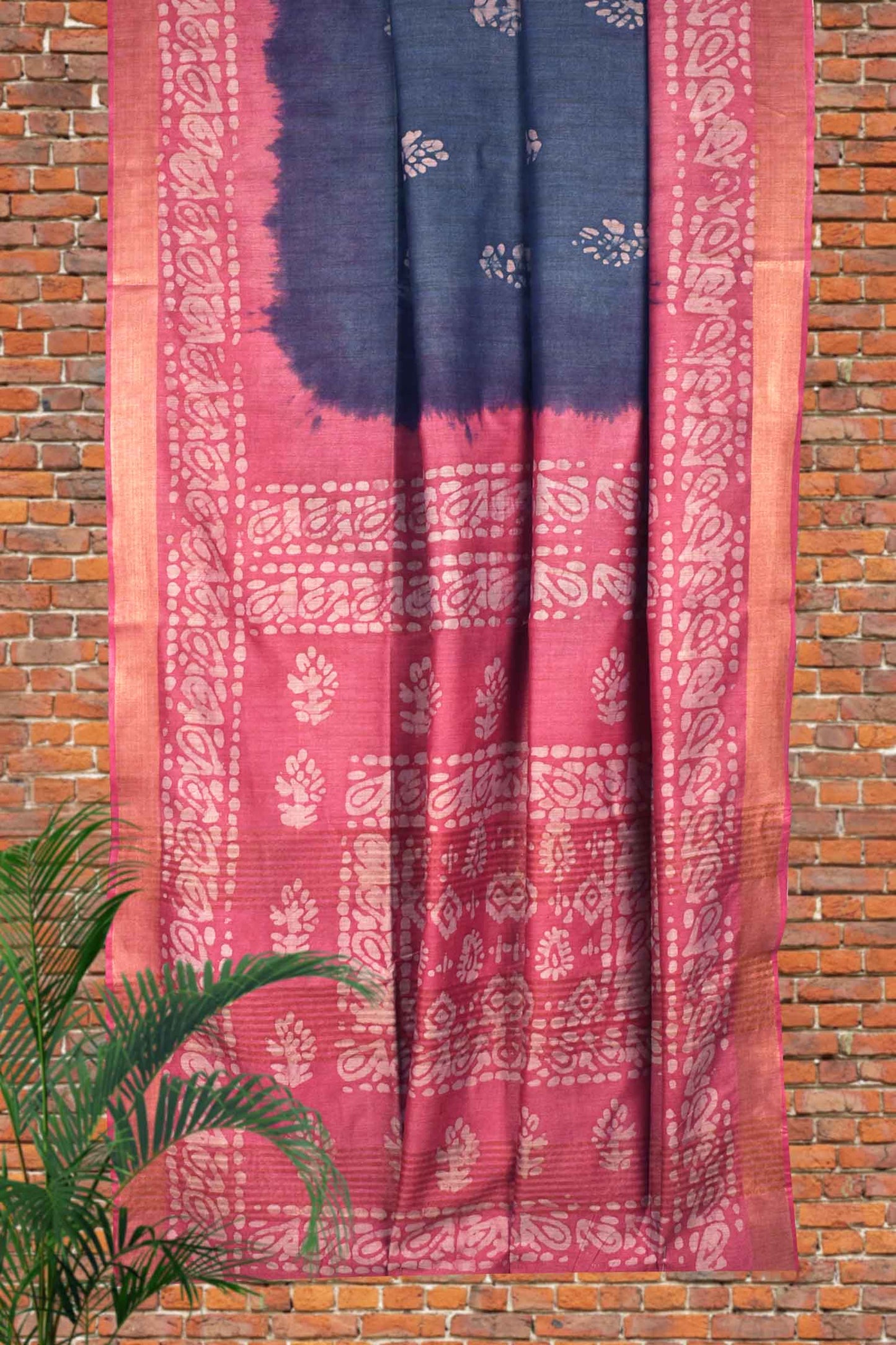 Blue Cotton Batik Print Saree