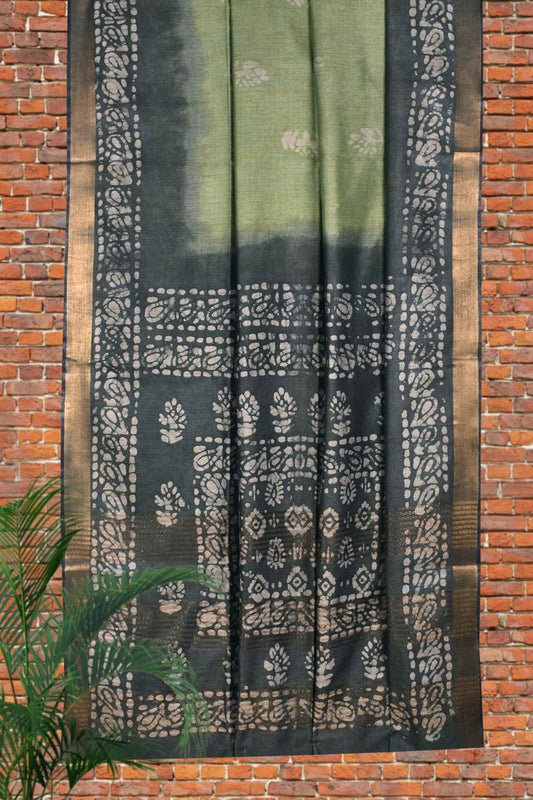 Light Green Cotton Batik Print Saree