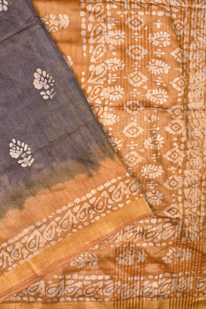 Brown Cotton Batik Print Saree