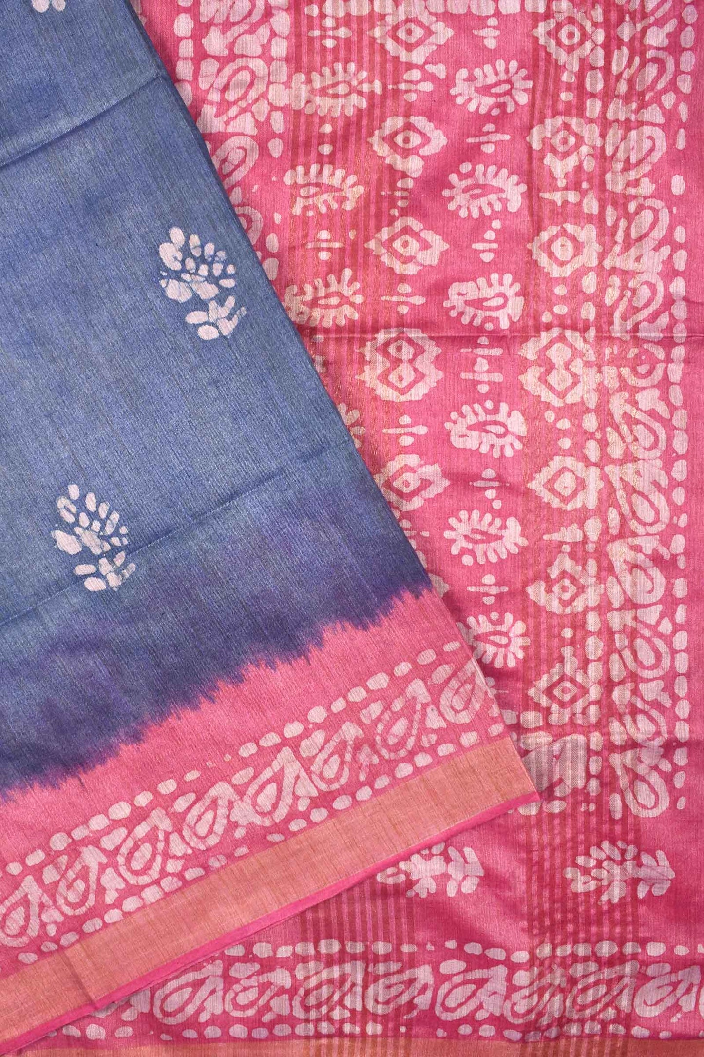 Blue Cotton Batik Print Saree