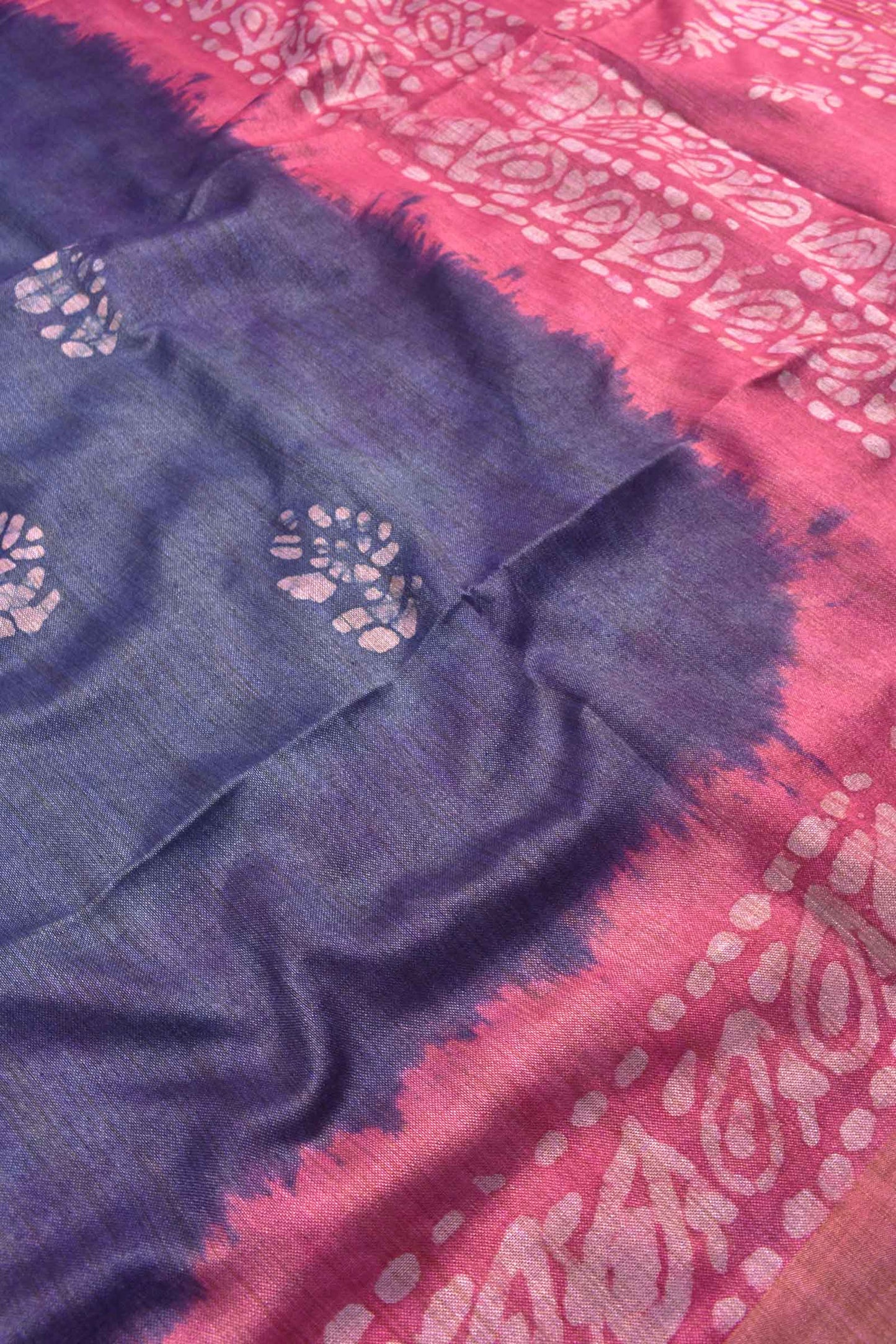 Blue Cotton Batik Print Saree