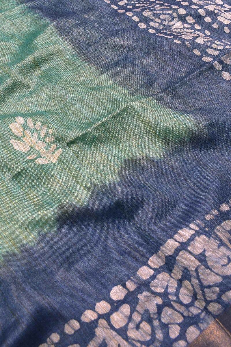 Green Khadi Batik Print Saree