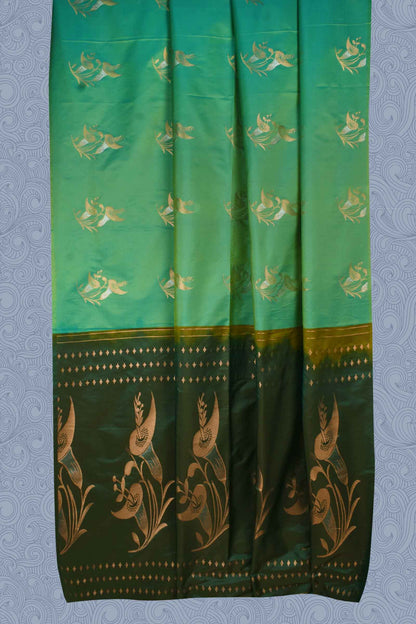 Green Without Border Double Jari Butta Rich Pallu Semi Soft Silk Saree