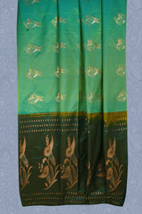 Green Without Border Double Jari Butta Rich Pallu Semi Soft Silk Saree