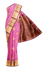 Pink Pure Silk Khumbam Butta Contrast Pallu Saree