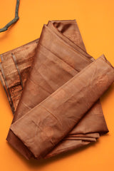 Sandal Light Weight Pure Silk All Over Butta Copper Zari Silk Saree