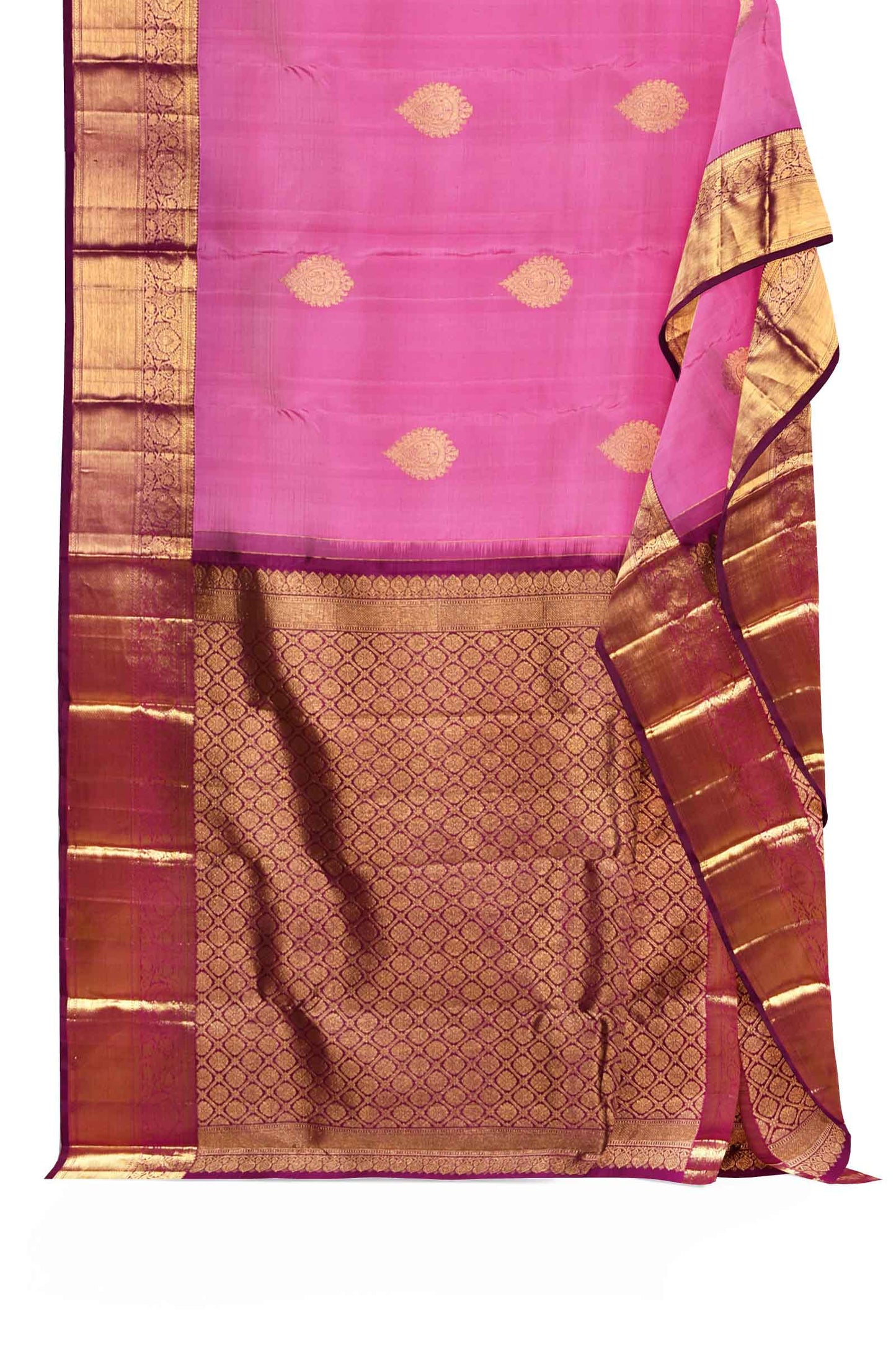 Pink Pure Silk Khumbam Butta Contrast Pallu Saree