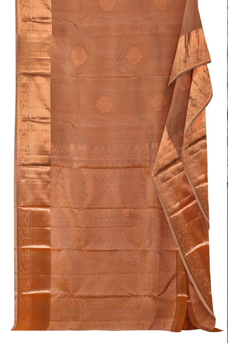 Sandal Light Weight Pure Silk All Over Butta Copper Zari Silk Saree