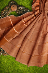 Sandal Light Weight Pure Silk All Over Butta Copper Zari Silk Saree