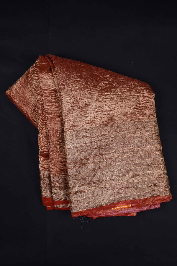 Orange Plain Crush Tissue Saree