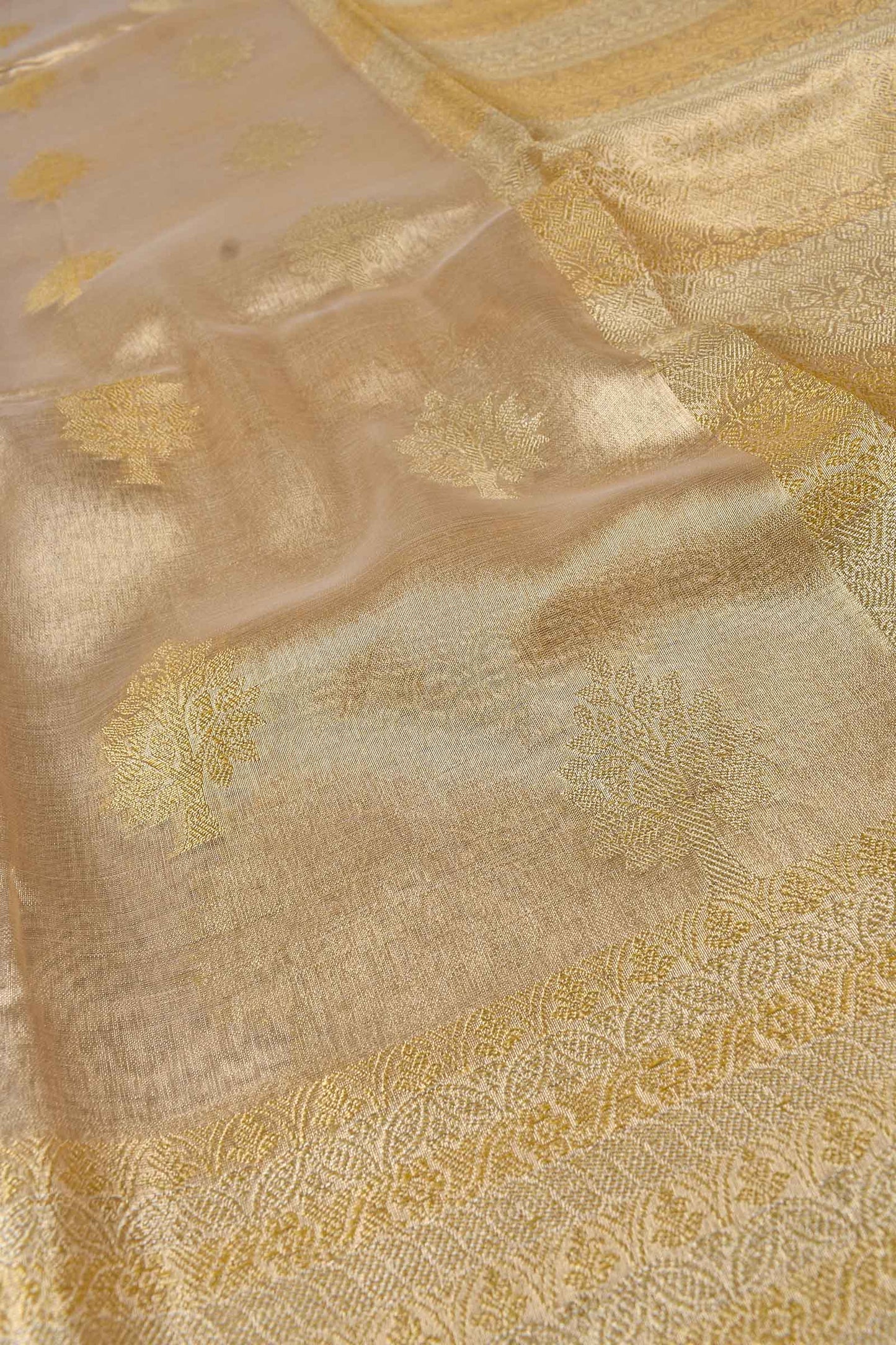 Gold Small Jari Border Butta Tissue Saree