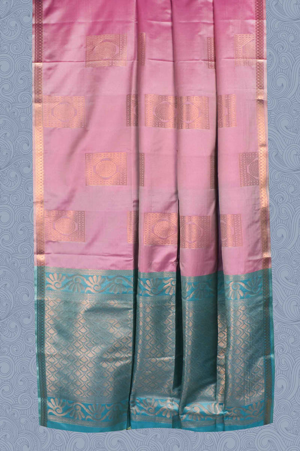 Pink Blue Without Border Body Butta Rich Pallu Semi Soft Silk Saree
