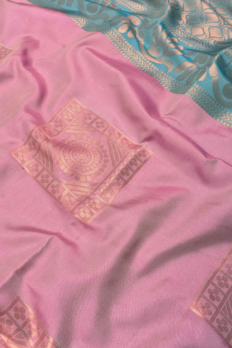 Pink Blue Without Border Body Butta Rich Pallu Semi Soft Silk Saree