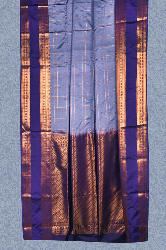 Light Violet Body Checks Rudraksh Double Border Semi Soft Silk Saree