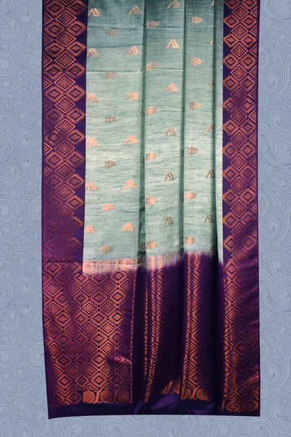 Grey Purple Jari Geometric Weaving Semi Soft Silk Saree