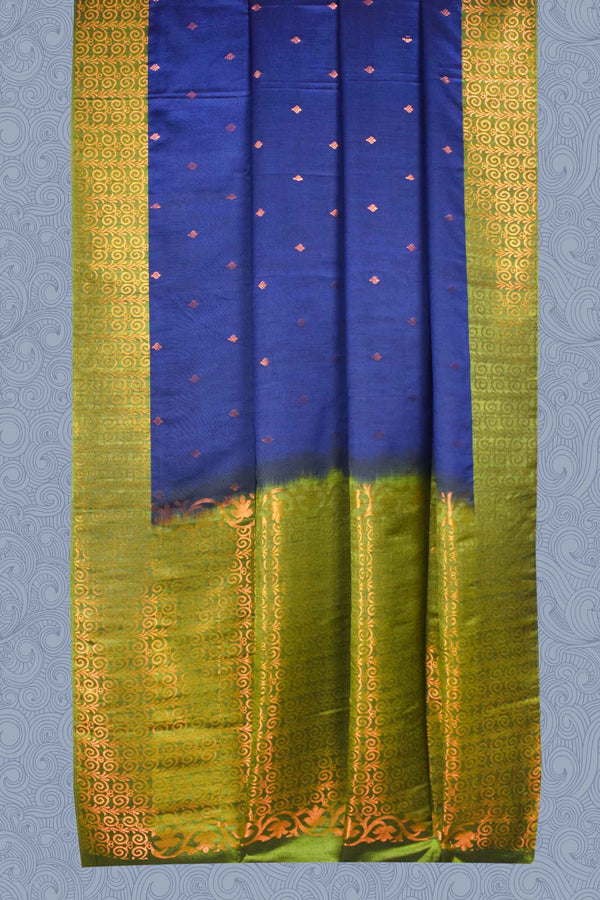 Blue Green Jari Butta Weaving Semi Soft Silk Saree
