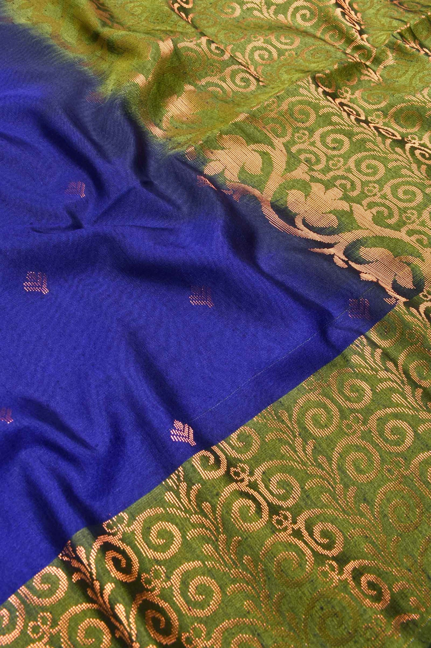 Blue Green Jari Butta Weaving Semi Soft Silk Saree