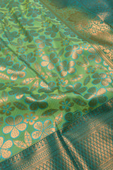 Green Blue Full Jari Flower Weaving Semi Soft Silk Saree