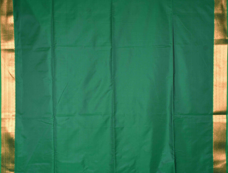 Grey Green Jari Lines Butta Border Contrast Semi Soft Silk Saree
