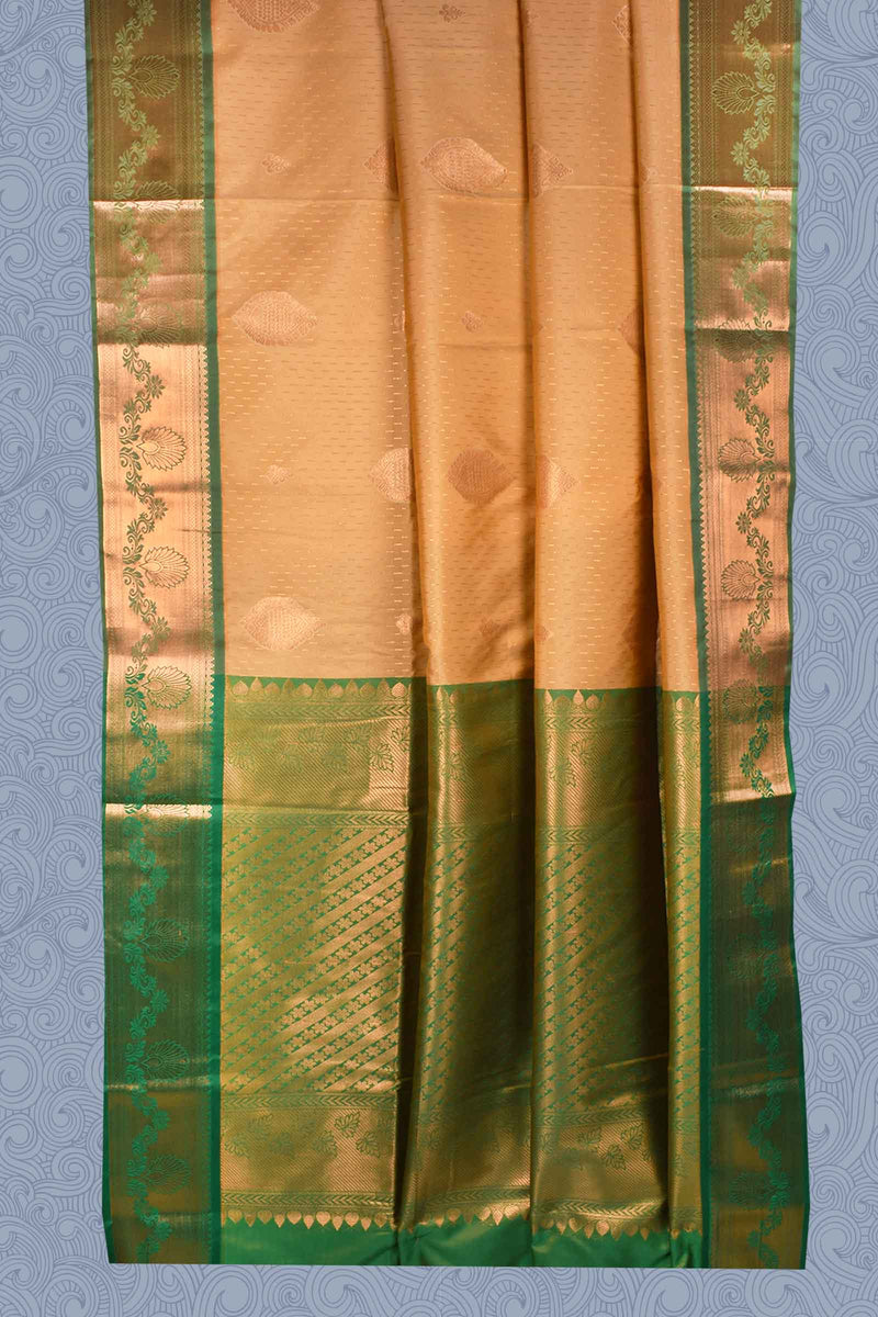 Sandal Green Jari Lines Butta Border Contrast Semi Soft Silk Saree