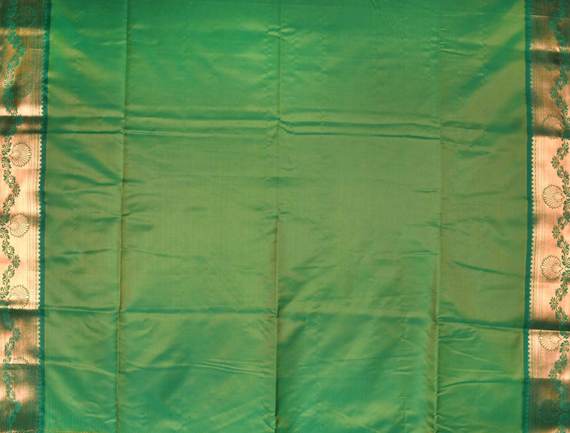Sandal Green Jari Lines Butta Border Contrast Semi Soft Silk Saree