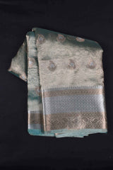 Light Green Banaras Tissue Crush Silver Jari Butta Saree