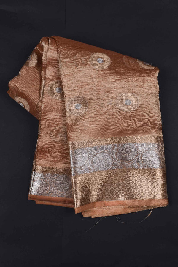 Brown Banaras Tissue Crush Silver Jari Butta Saree