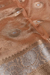 Brown Banaras Tissue Crush Silver Jari Butta Saree