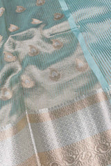 Light Green Banaras Tissue Crush Silver Jari Butta Saree