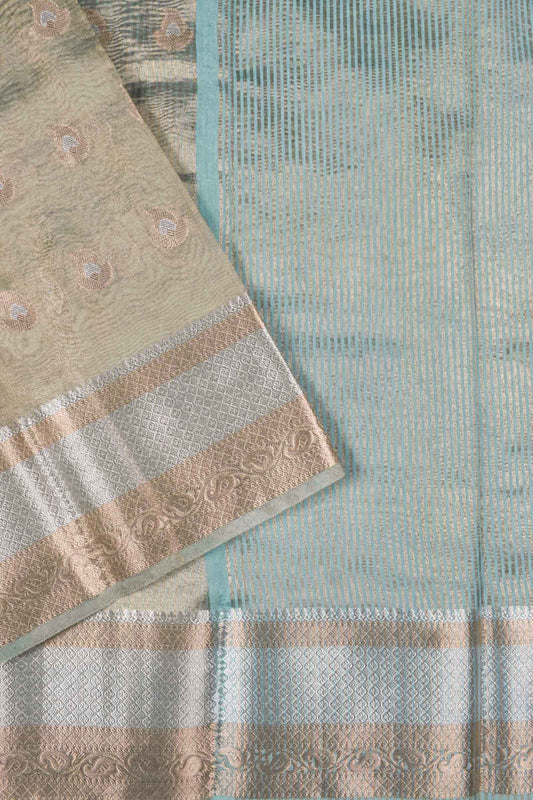 Light Green Banaras Tissue Crush Silver Jari Butta Saree