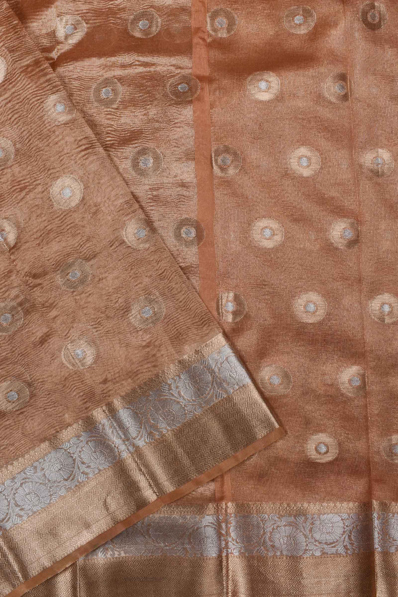 Brown Banaras Tissue Crush Silver Jari Butta Saree