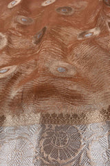 Brown Banaras Tissue Crush Silver Jari Butta Saree