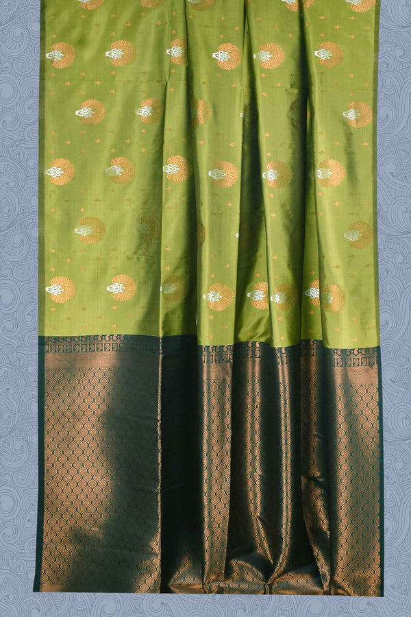Green Without Border Double Jari Butta Semi Soft Silk Saree
