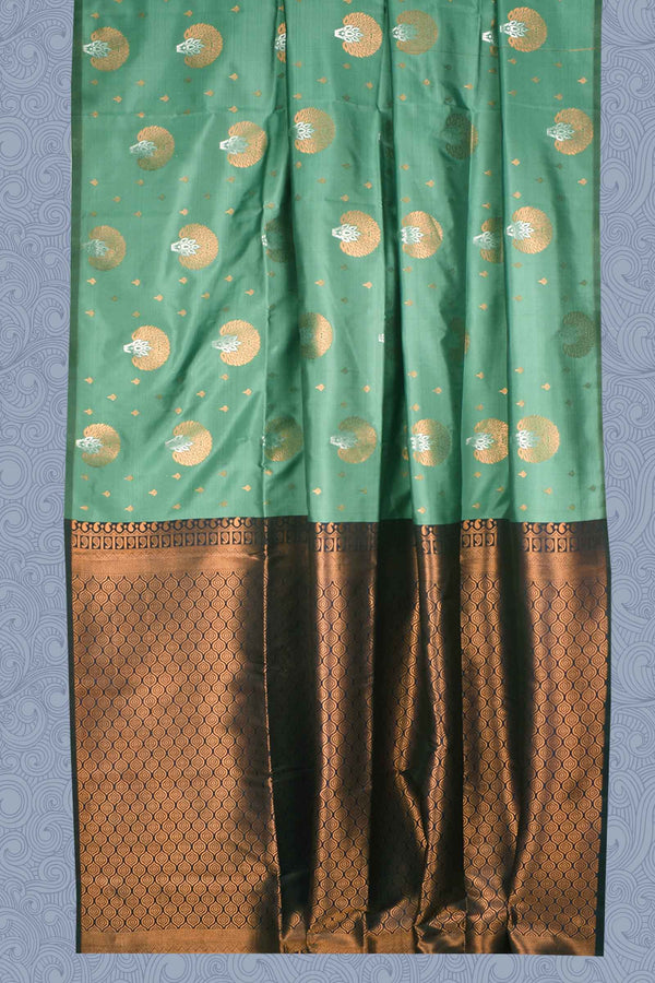 Light Green Without Border Double Jari Butta Semi Soft Silk Saree