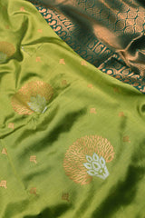 Green Without Border Double Jari Butta Semi Soft Silk Saree