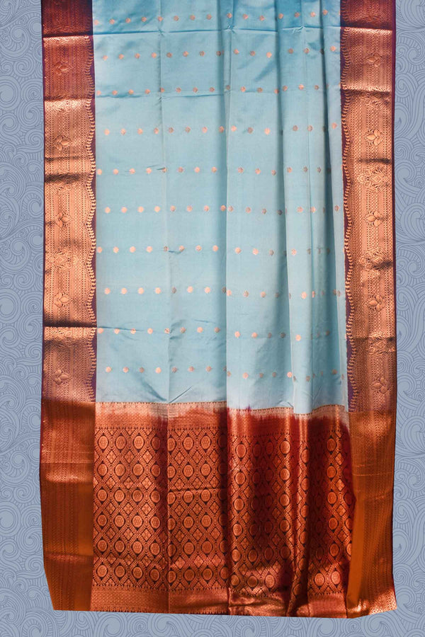 Blue Body Butta Rich Pallu Contrast Semi Soft Silk Saree-
