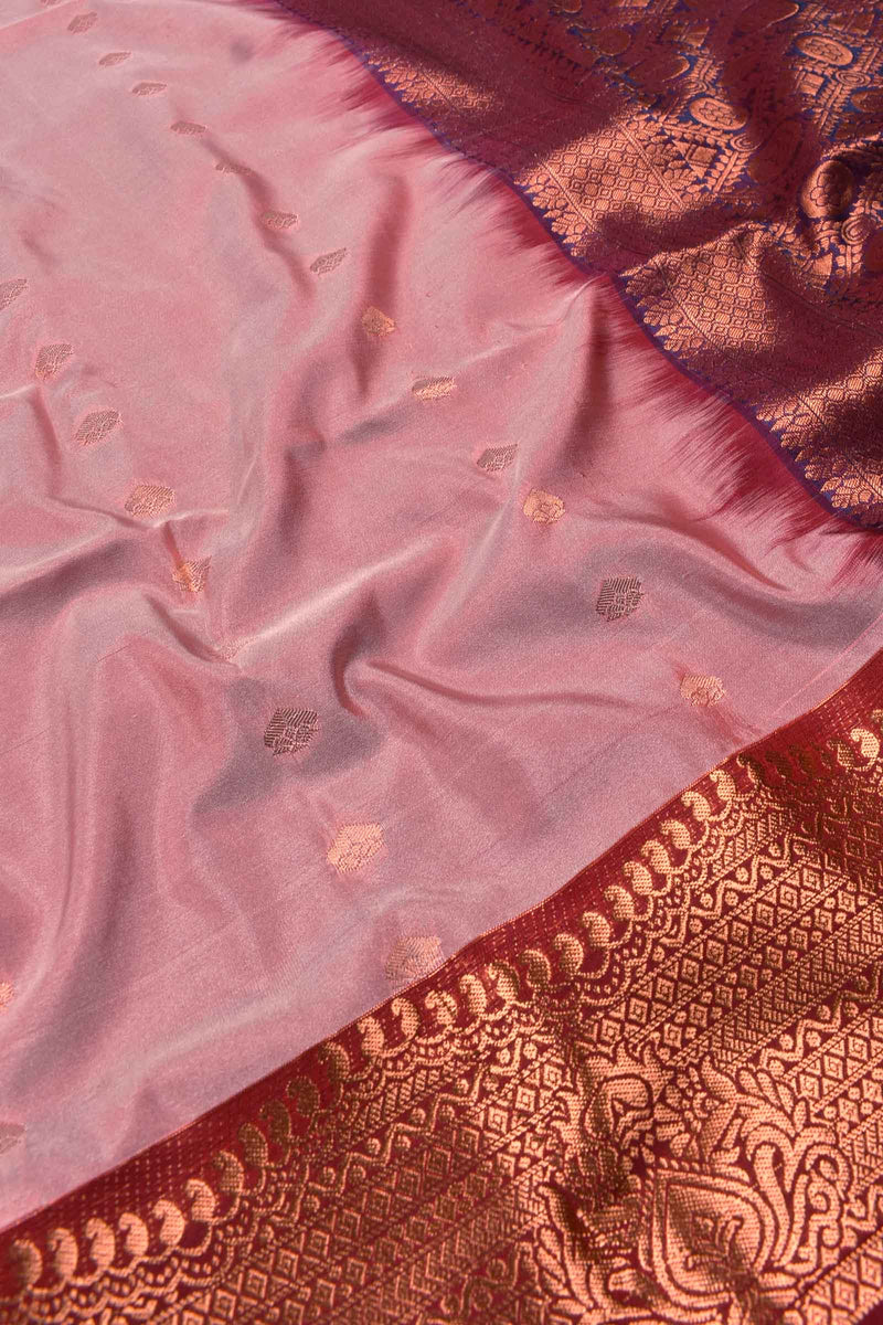 Peach Body Butta Rich Pallu Contrast Semi Soft Silk Saree-