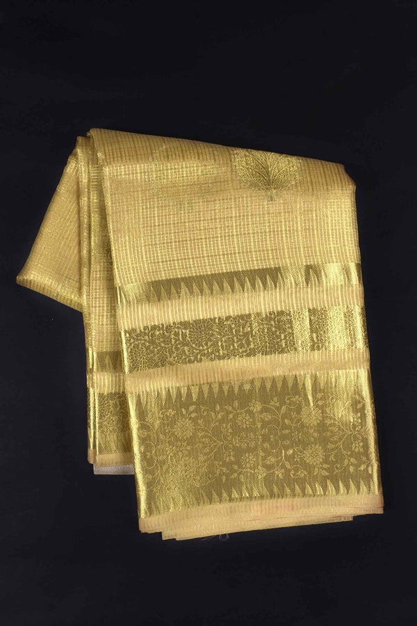 Gold Tissue Fancy Tree Butta Silver Pallu Saree