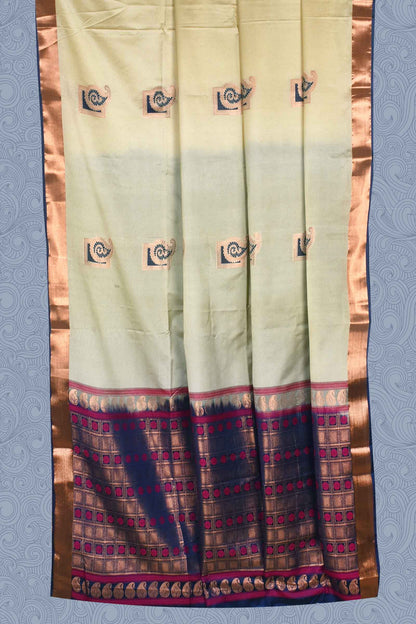 Off White Blue Meena Butta Rich Pallu Semi Soft Silk Saree