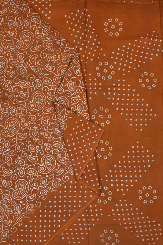 Brown Pure Cotton Print Dot Border Sungudi Print Saree