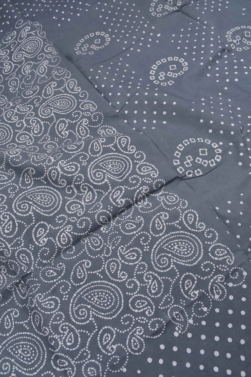 Grey Pure Cotton Print Dot Border Sungudi Print Saree