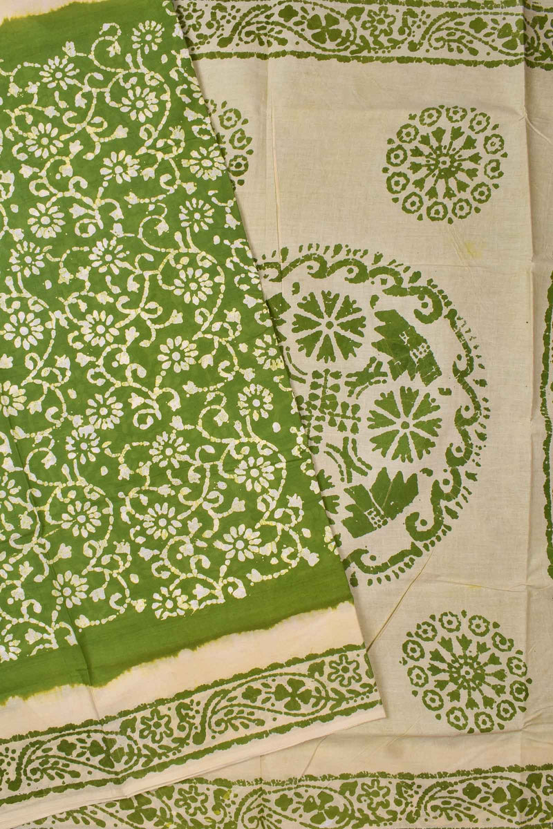 Green Pure Cotton Floral Print Sungudi Saree