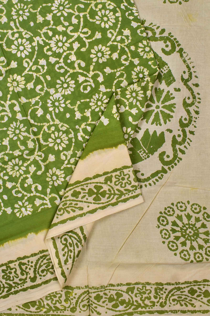 Green Pure Cotton Floral Print Sungudi Saree